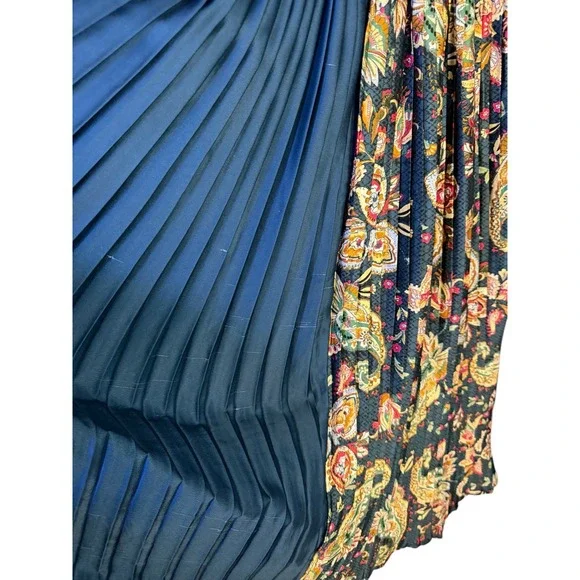 Dalia MacPhee Teal Ribbed Knit Paisley Pleated Midi Dress with Scarf Womens S - Picture 5 of 8